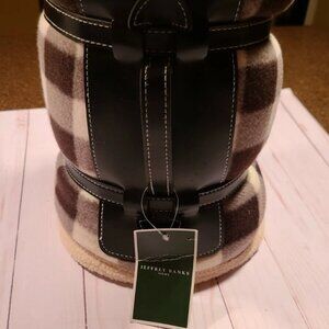 NEW Jeffrey Banks Fleece Travel Throw Blanket 60" roll up brown buffalo check